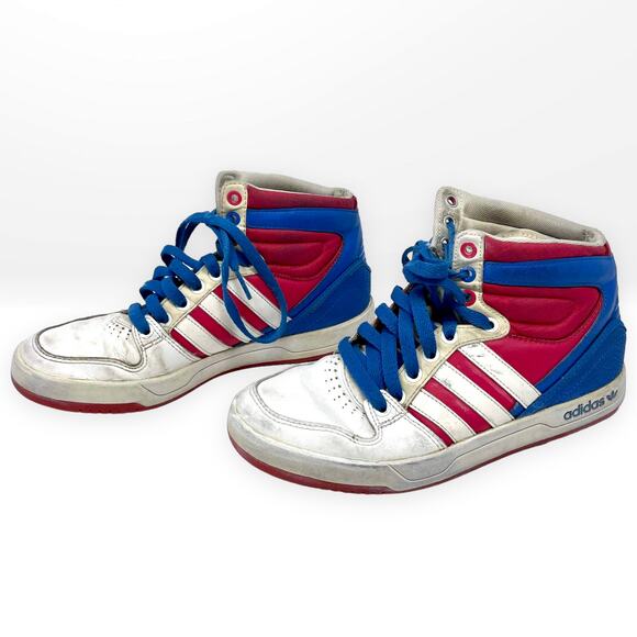 00s ADIDAS Vintage White Blue Court With Attitude High Top Sneaker Mens 6.5 - Picture 9 of 9
